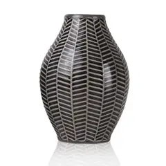 SOHOGAR - Jarrón de cerámica Diseño Hojas 10,8x15,4 cm Gris