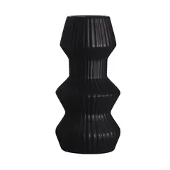 SOHOGAR - Jarrón Cerámica Stripes Light 21,5x10,5 cm Negro