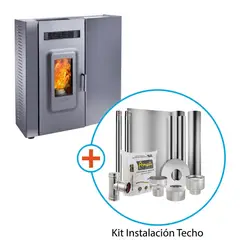 AMESTI - Estufa Pellet Slim 9000 Negra + Kit Instalación Techo Negro