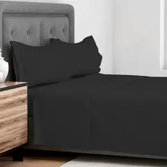 JUST HOME COLLECTION - Sábana Microfibra Lisa 1.5 plazas Negro