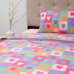 DORAL - Sábana Polar Kids Corazones1.5 plazas Multicolor