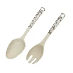 DECOGREEN - Set de Cuchara y Tenedor para Ensalada Blanco/negro 2 Piezas
