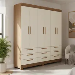 ONESSTA - Closet 6 Puerta(s) 9 Cajón(es) 5 Repisa(s) 194.4x214x46 cm Madera Natural