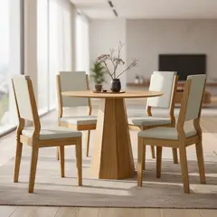 VEKKAHOME - Juego de comedor Isa Carol 4 Sillas Mesa Redonda 100x80 cm Café