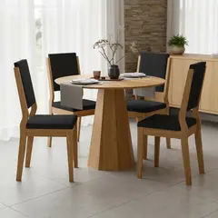 VEKKAHOME - Juego de comedor Isa Carol 4 Sillas Mesa Redonda 100x80 cm Café
