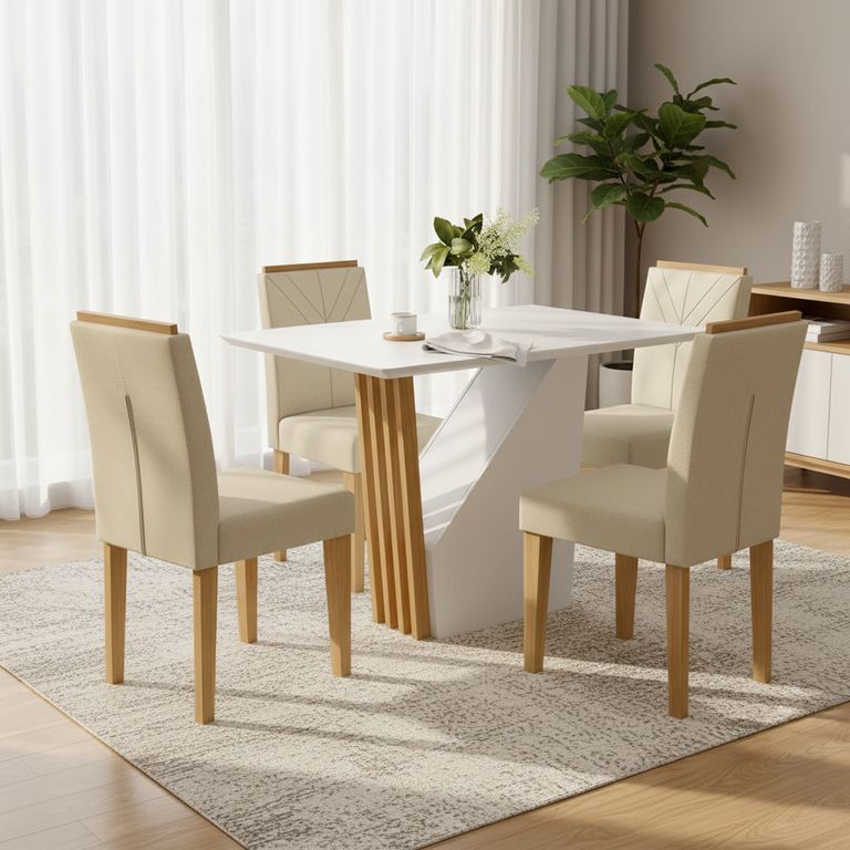 Juego de comedor Vezna Amada 4 Sillas Mesa Rectangular 120x80x80 cm Blanco