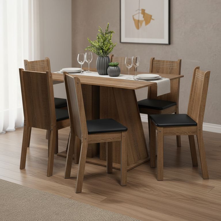 Juego de comedor Angelo Luz 6 Sillas Mesa Rectangular 120x90x78 cm Café