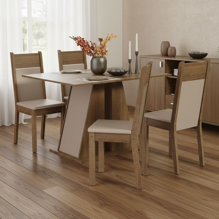 Juego de comedor Angela Morello 4 Sillas Mesa Rectangular 120x90x80 cm Café