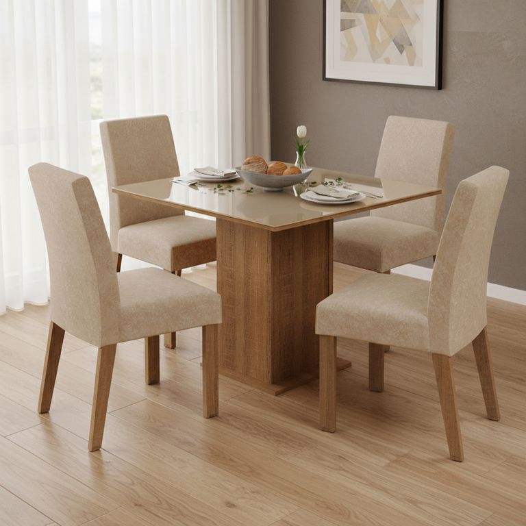 Juego de comedor Linda Fiore 4 Sillas Mesa Cuadrada 90x78x90 cm Café