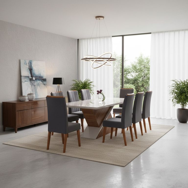 Juego de comedor Glamour 8 Sillas Mesa Rectangular 200x90x82 cm Blanco