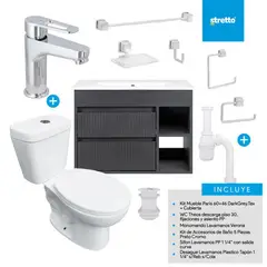 STRETTO - Combo Mueble Baño/ Wc/Grifería/Accesorios Paris 60 Dark Grey Tex