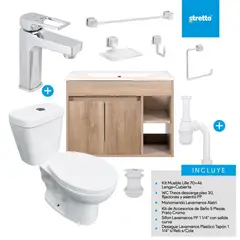STRETTO - Combo Mueble Baño/ Wc/Grifería/Accesorios Lille 70 Lenga