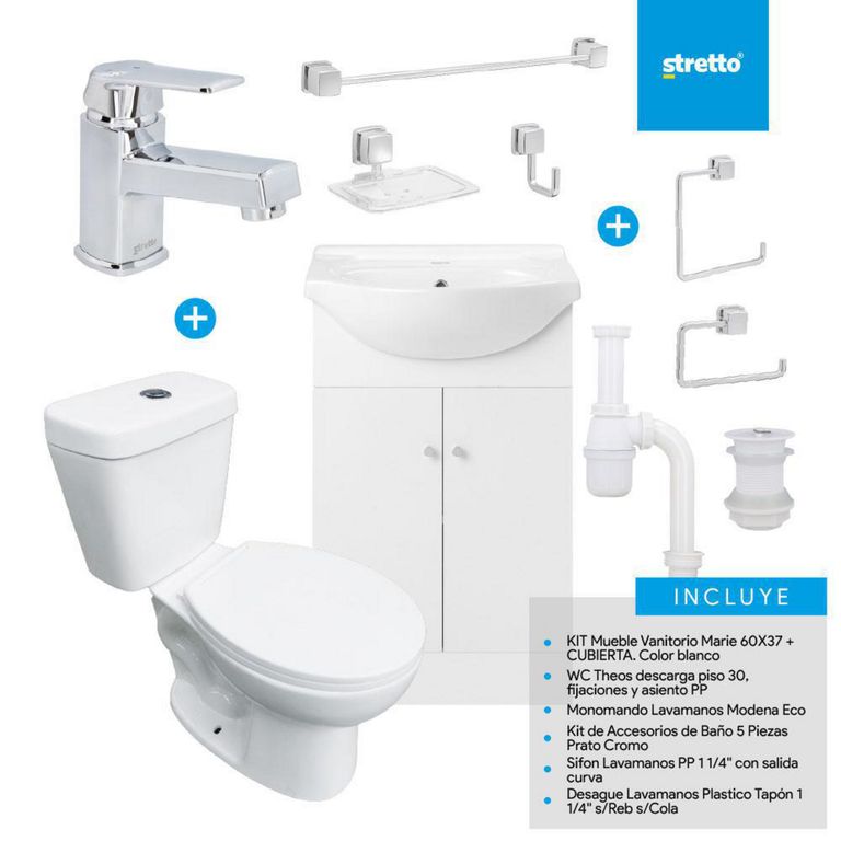 Combo Mueble Baño/ Wc/Grifería/Accesorios Marie 60