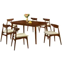AMUV - Juego de Comedor Dali 6 Sillas Mesa Rectangular 150x90x74 cm Café