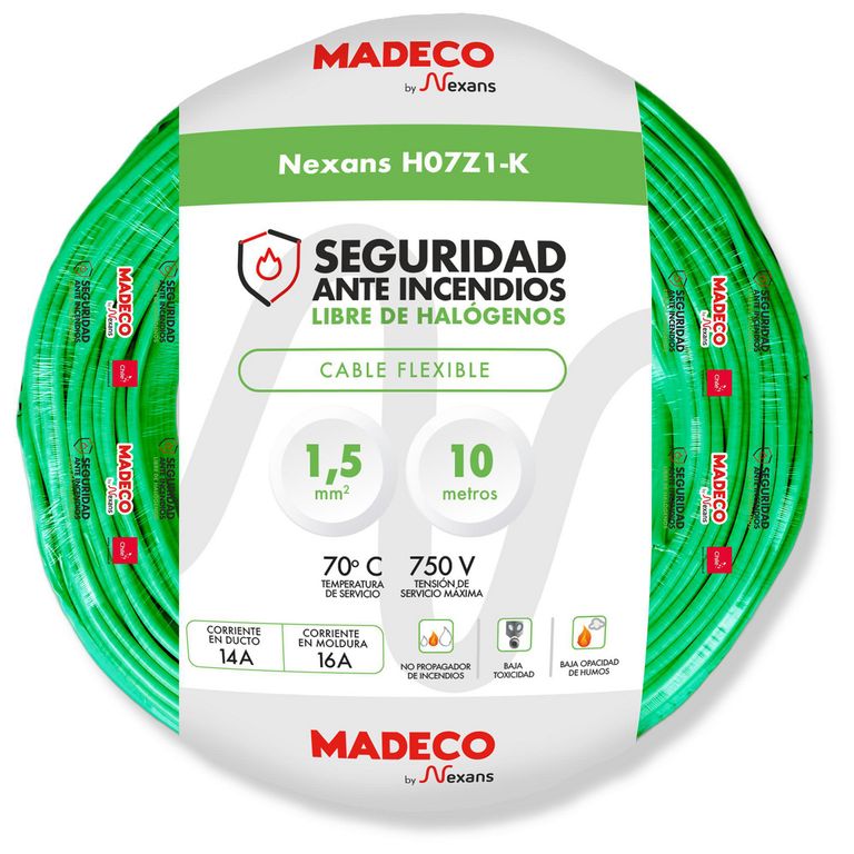 Cable Libre de Halógeno 1x1,5 mm2 Verde 10 metro(s)