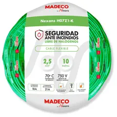 MADECO - Cable Libre de Halógeno 1x2,5 mm2 10 metro(s) Verde