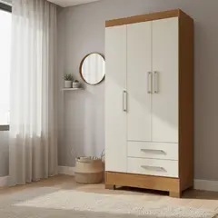 MOBILFRANK - Closet 3 Puerta(s) 2 Cajón(es) 3 Repisa(s) 68.2x180x35 cm Café Canela y Blanco Off White