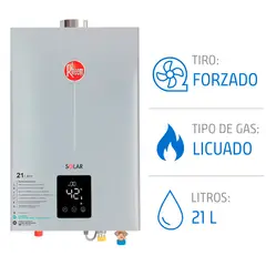RHEEM - Calefón con Control Remoto Gas Licuado 21 Litros Tiro Forzado Ionizado