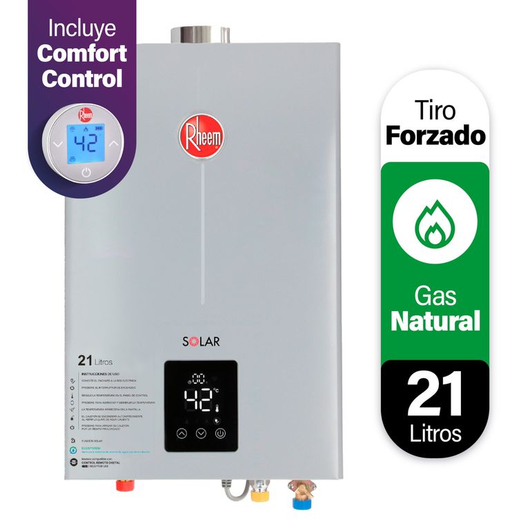 Calefón con Control Remoto Gas Natural 21 Litros Tiro Forzado Ionizado
