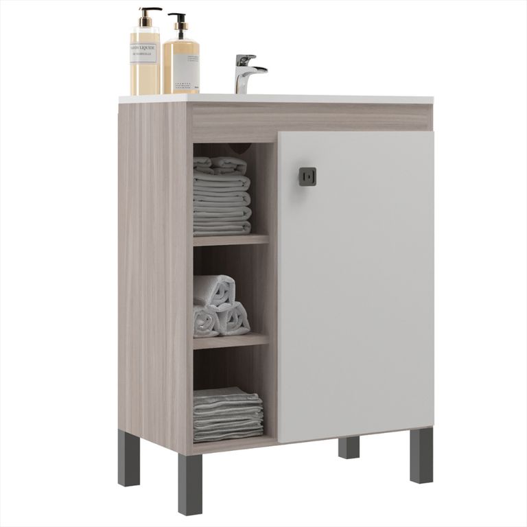 Mueble Baño con Lavamanos 9002MB Beige Malbec y Blanco 60x80x32 cm