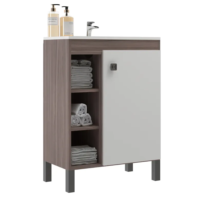 Mueble Baño con Lavamanos 9002SB Café Smoke y Blanco 60x80x32 cm