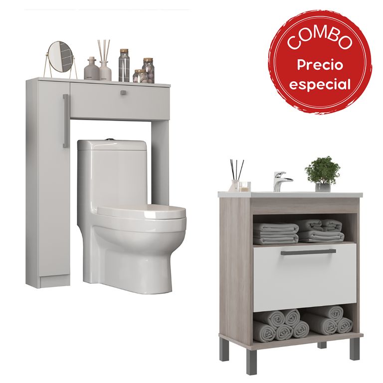 Combo Mueble con Lavamanos 9003MB-9006B Beige Malbec y Blanco 60x80x37 cm