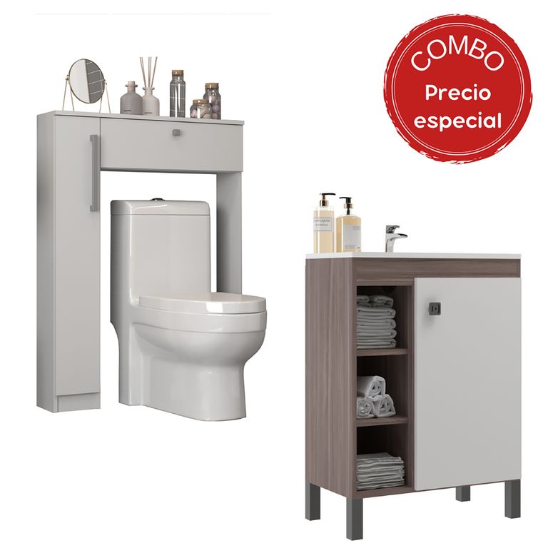 Combo Mueble Baño con Lavamanos 9002SB-9006B Café Smoke y Blanco 60x80x32 cm