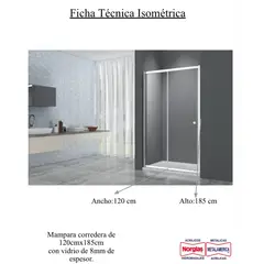NORGLAS - Shower de Receptáculo Corredera 120x185 cm Vidrio Templado 8 mm