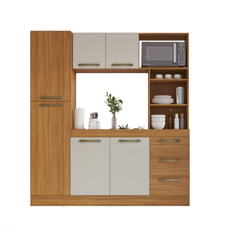Kit Mueble Cocina 6 Puertas 3 Cajones Café Blanco Novo