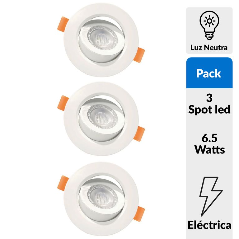 Pack 3 focos dirigible led 6,5w 3000k 90X42mm