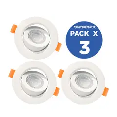 MEGABRIGHT - Pack 3 Focos Dirigibles Policarbonato Blanco 6.5 W 93 mm