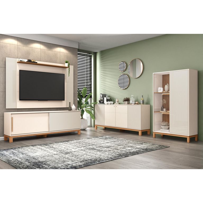 Panel TV 60" + Rack 1.8+VItrina + Buffet Mondrian Off White