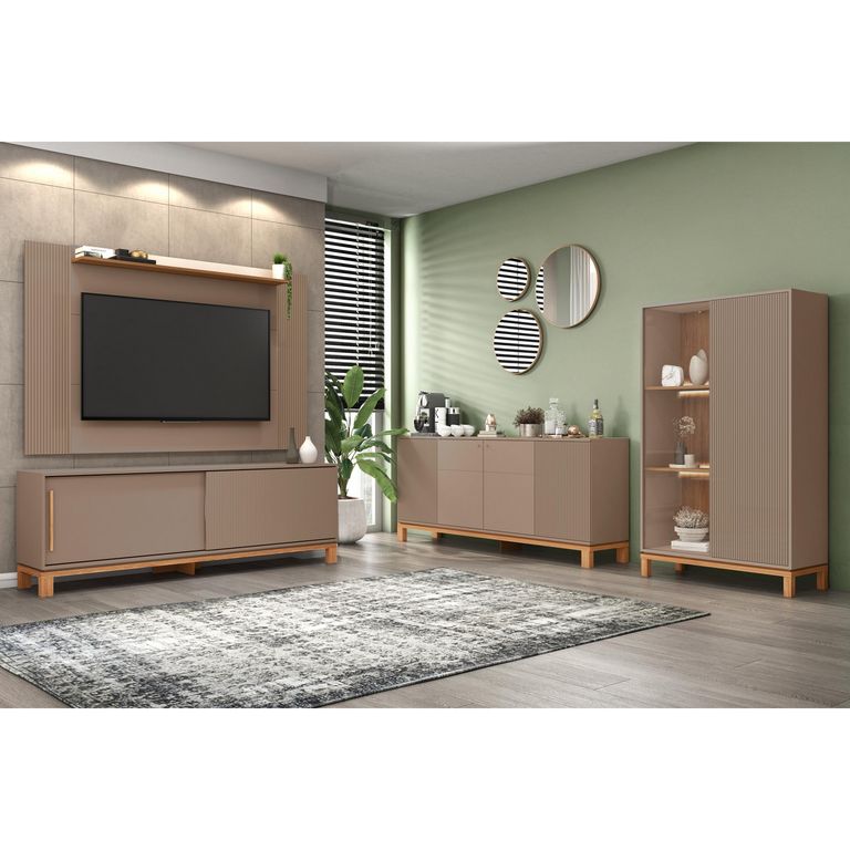 Panel TV 60" + Rack 1.8+VItrina + Buffet Mondrian Gris