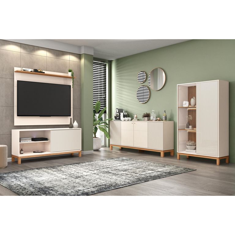 Panel TV 50" + Rack 1.3 + Vitrina + Buffet Mondrian Off White