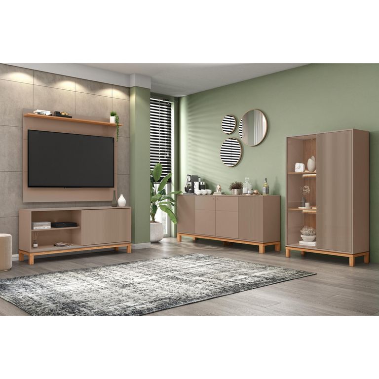 Panel TV 50" + Rack 1.3 + Vitrina + Buffet Mondrian Gris