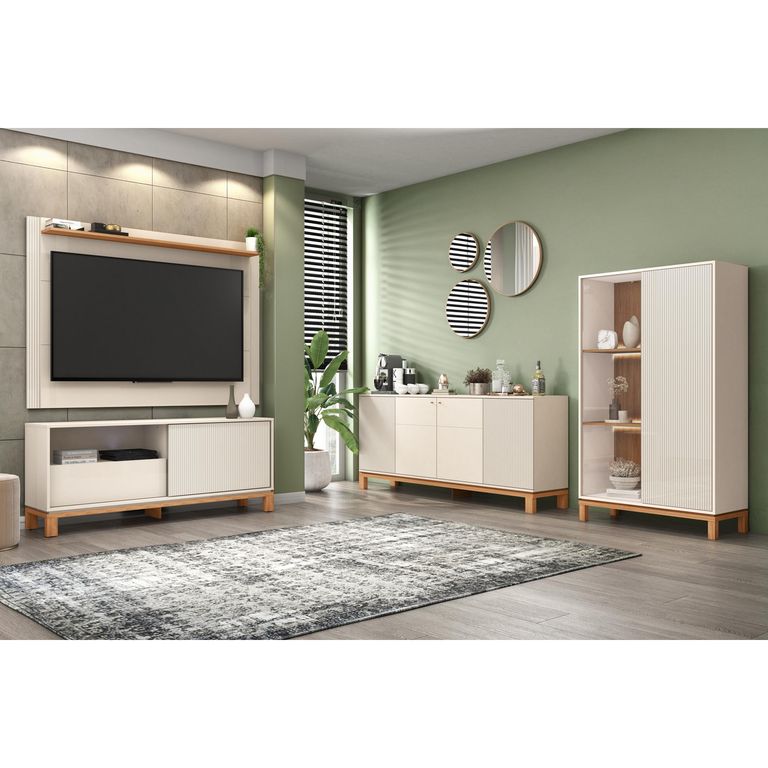 Panel TV 55" + Rack 1.5 + Vitrina + Buffet Mondrian Off White
