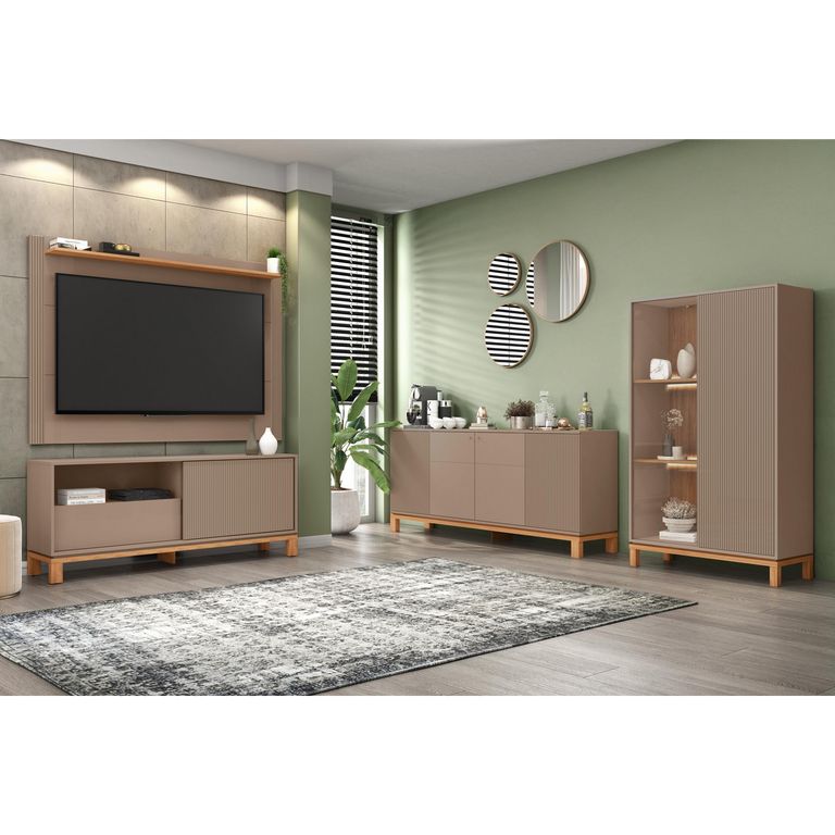 Panel TV 55" + Rack 1.5 + Vitrina + Buffet Mondrian Gris