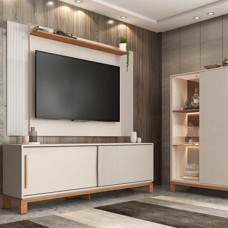 Panel TV 60" + Rack 1.8 + Vitrina Mondrian Off White