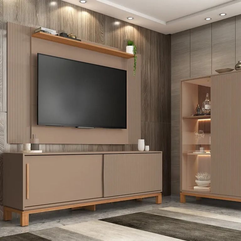 Panel TV 60" + Rack 1.8 + Vitrina Mondrian Gris