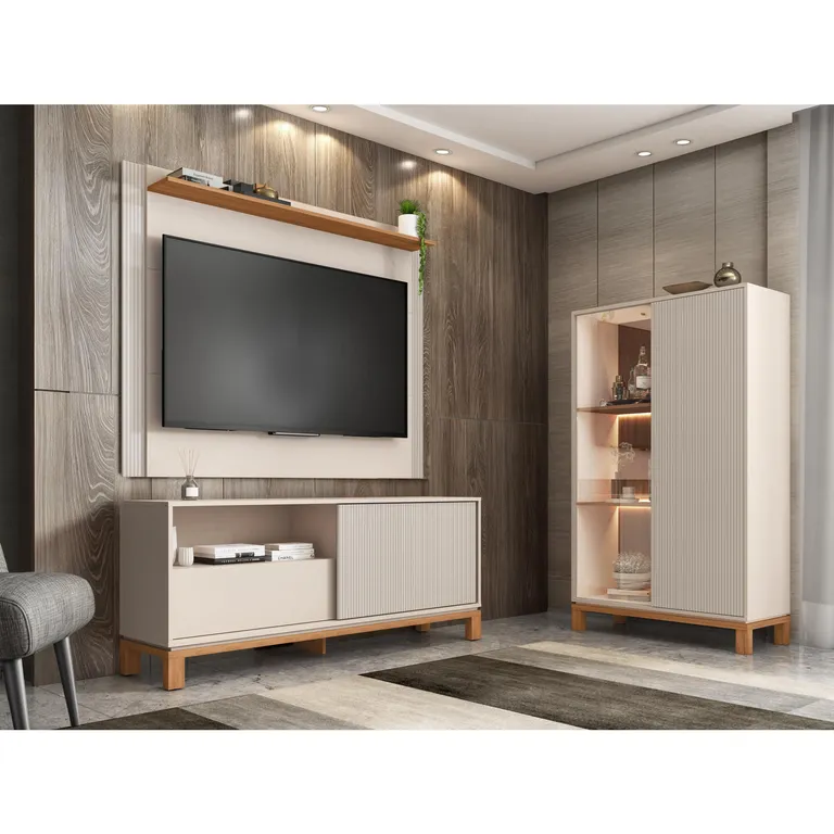 Panel TV 55" + Rack 1.5 + Vitrina Mondrian Off White