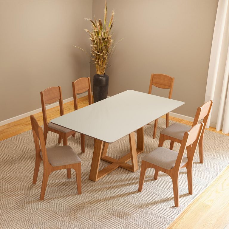 Juego de comedor TM87 6 Sillas Mesa Rectangular 77x90x180 cm Café