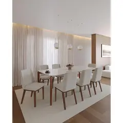 DECOCASA - Juego de comedor Donatella 8 Sillas Mesa Rectangular 77x100x220 cm Off White Castaño