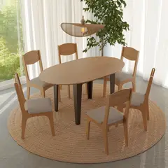 DECOCASA - Juego de comedor TM70 6 Sillas Mesa Ovalada 77x90x120 cm Off White Castaño