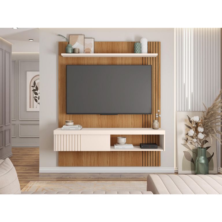 Panel TV 65 " Jade Off White Castaño 150x183x34 cm