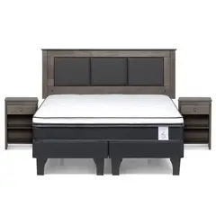 ROSEN - Cama 2 Plazas Europea New Style 6 + Respaldo + 2 Veladores
