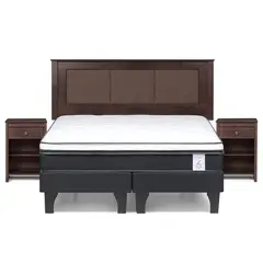 ROSEN - Cama 2 Plazas Europea New Style 6 + Respaldo + 2 Veladores