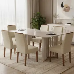 ALTAVISION - Juego de Comedor Luma 6 Sillas Mesa Rectangular 180x100x80 cm Café