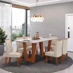 ALTAVISION - Juego de Comedor Nala 6 Sillas Mesa Rectangular 170x90x80 cm Freijo off white
