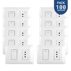 WANT - Tomacorriente Simple 10A 250V + Interruptor Simple 9/12 10A 250V Blanco 100 un