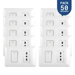 WANT - Tomacorriente Simple 10/16A 250V + Interruptor Simple 9/12 10A Blanco 50 un
